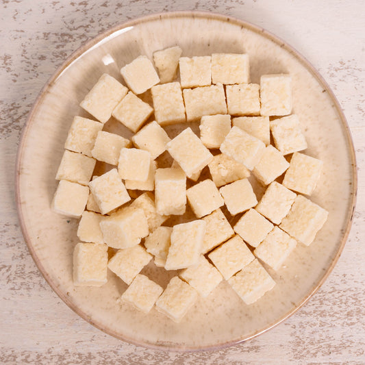 Kokoswürfel – Getrocknetes Ergänzungsfutter für Papageien und Sittiche