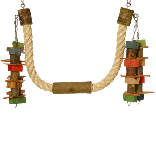 Sisalschaukel mit Natursitzast und Spielketten – Papageienspielzeug