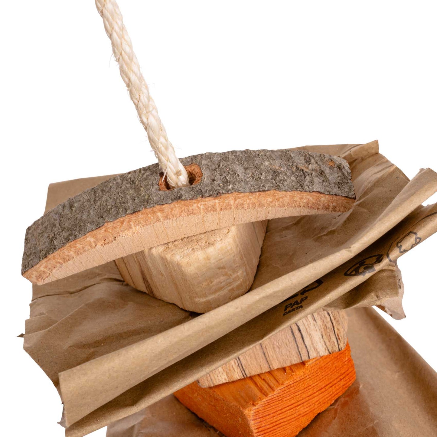 Knabberpapier mit buntem Holz - Papageienspielzeug