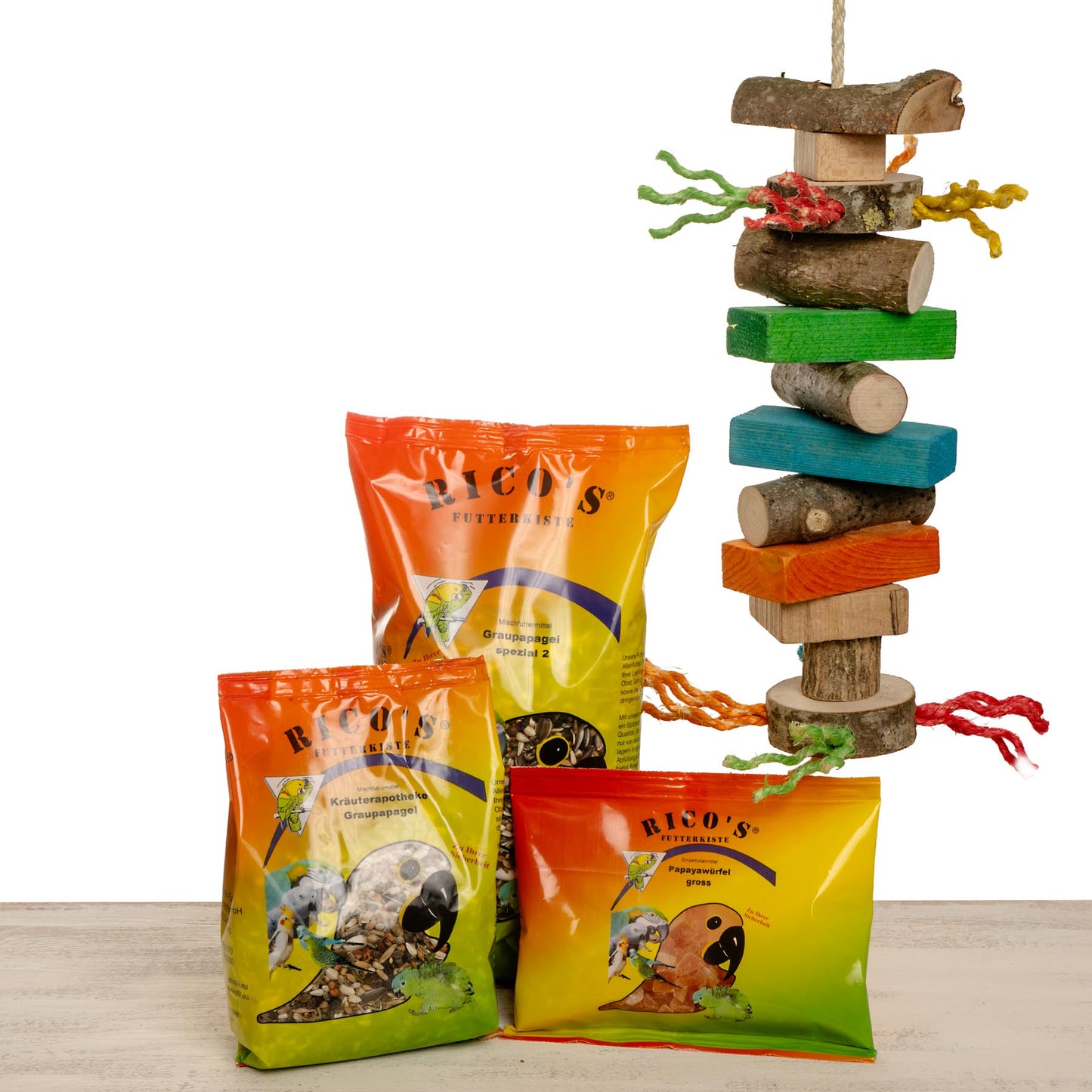 Starter Kit – Futtermischung und Papageienspielzeug – Grauapagei, Ara, Kakadu