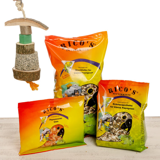 Starter Kit – Futtermischung und Papageinspielzeug