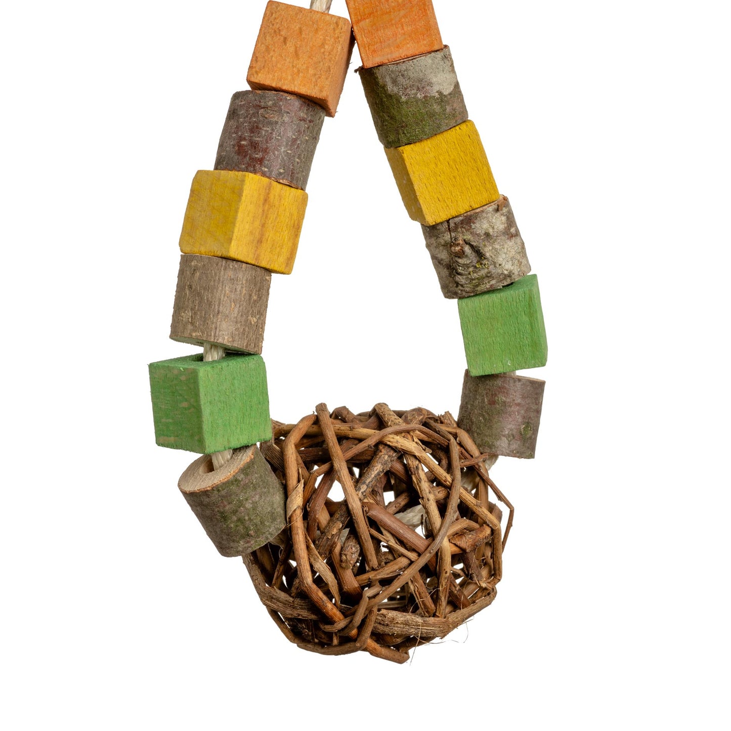 Naturholztriangel mit Weidenball - Papageienspielzeug
