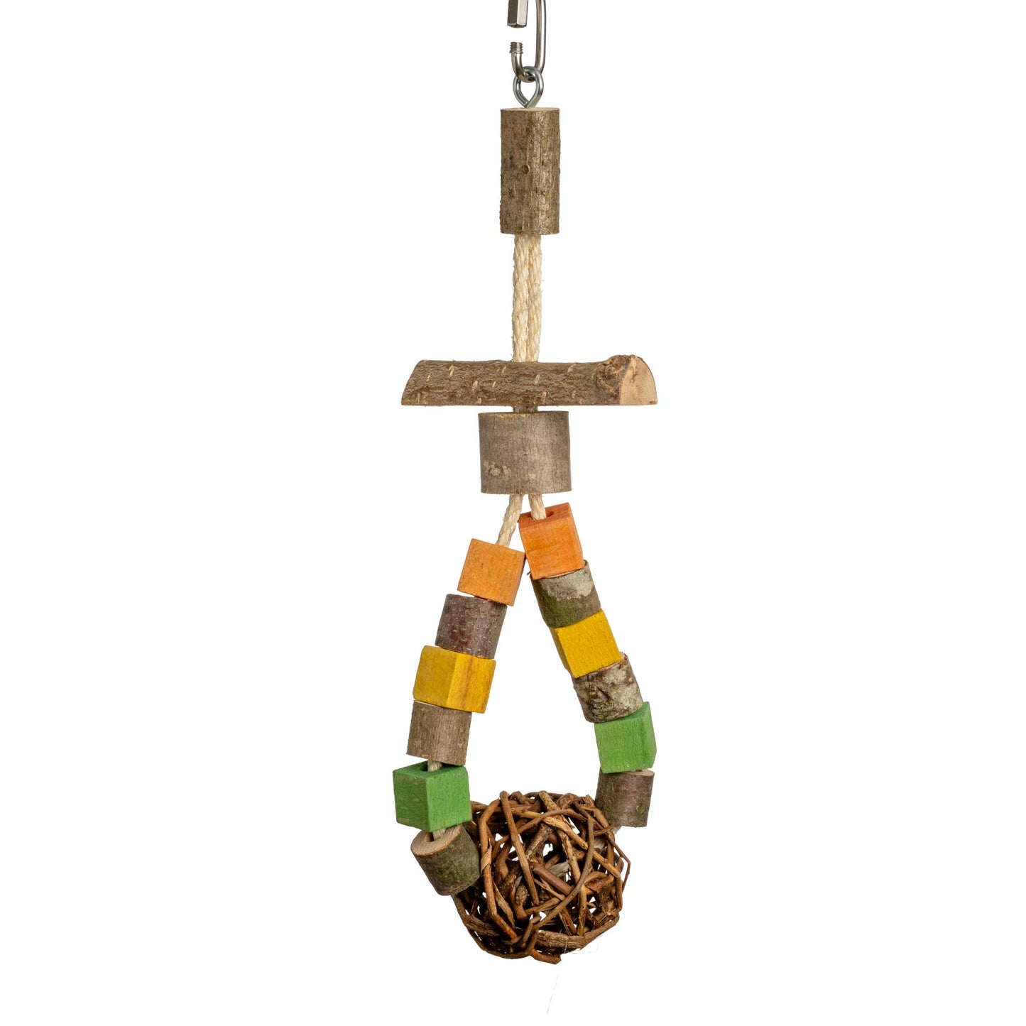 Naturholztriangel mit Weidenball - Papageienspielzeug