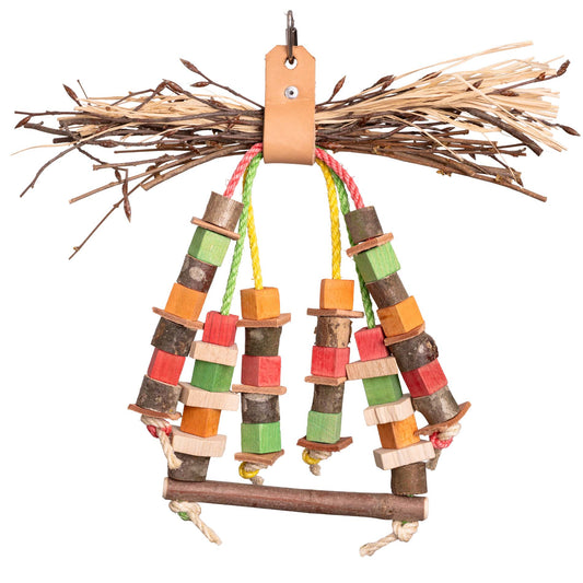 Sittich Schaukel mit Knabberdach – Naturspielzeug für kleine Papageien & Sittiche