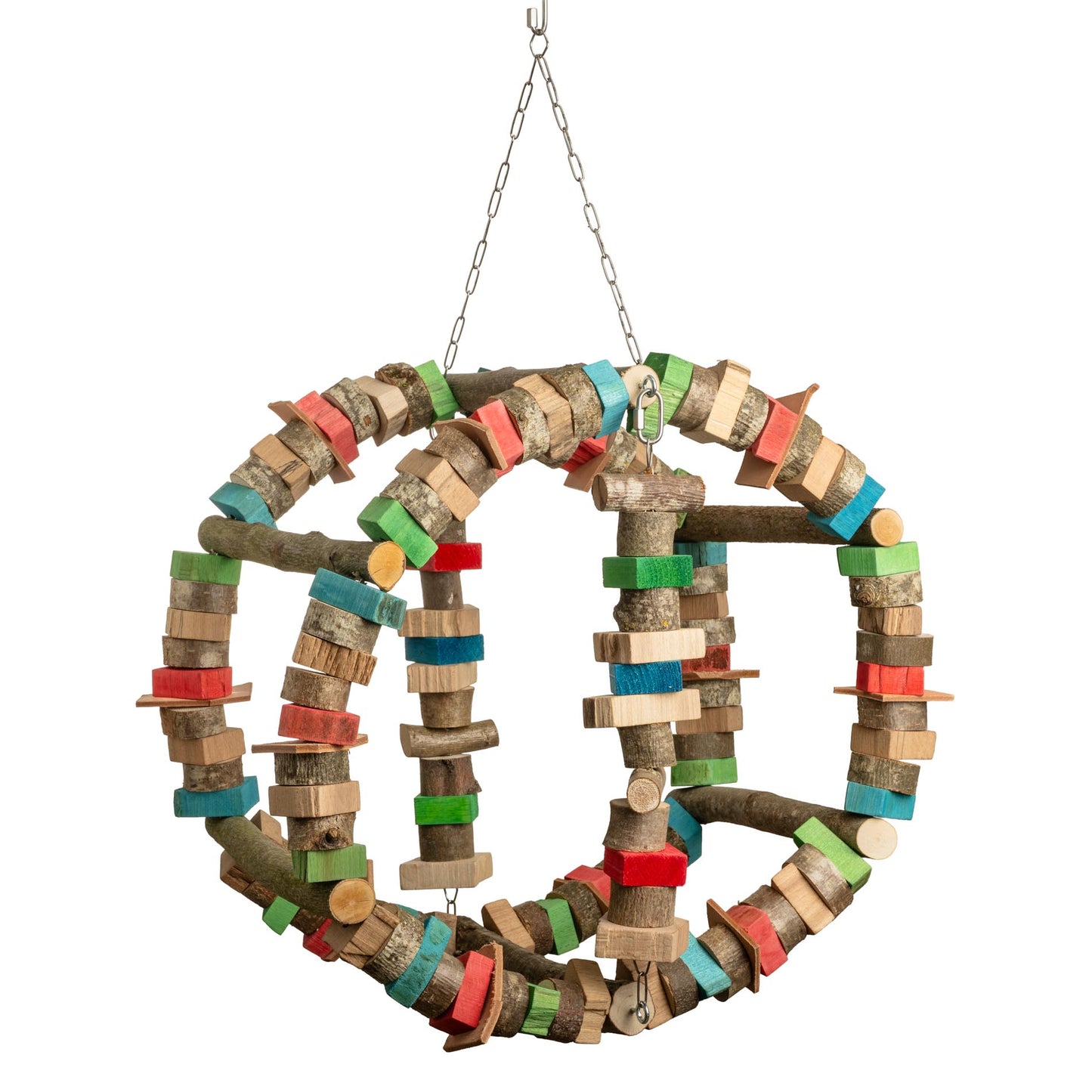 Riesenrad – großes Papageienspielzeug aus Holz und Edelstahl
