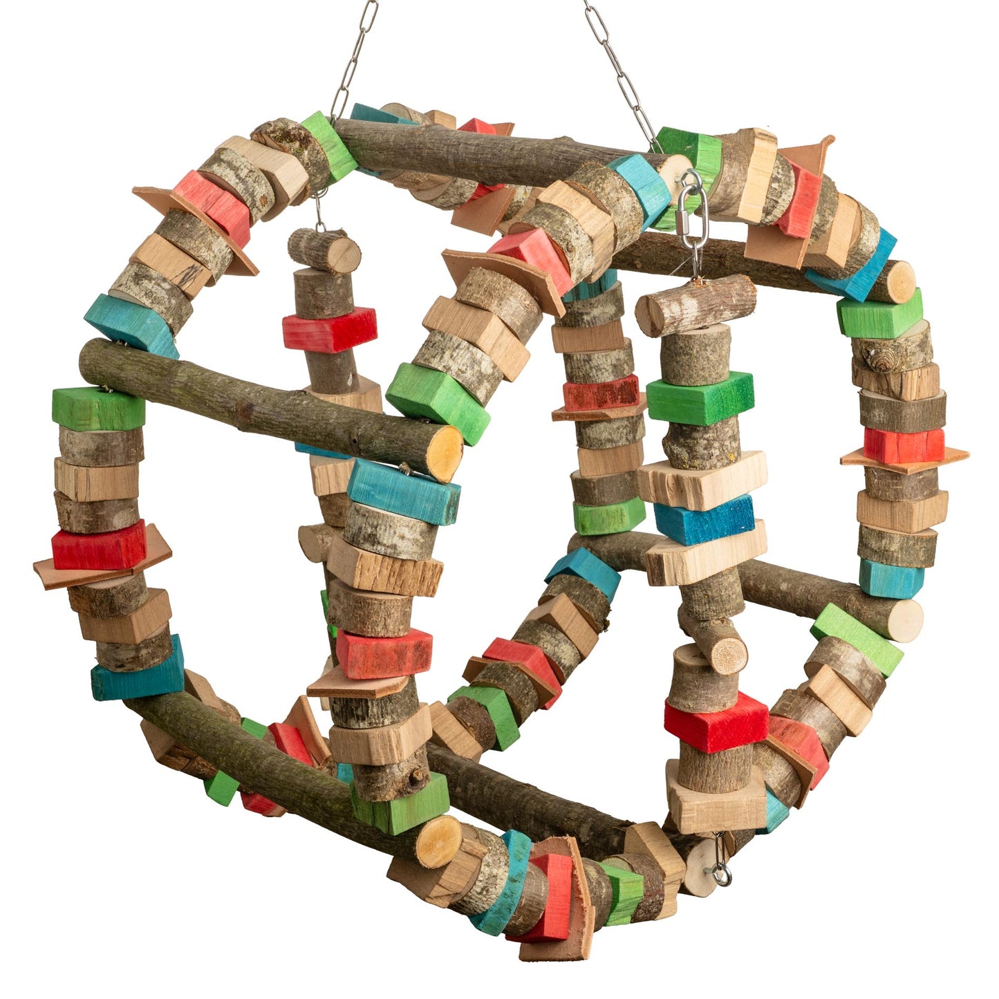 Riesenrad – großes Papageienspielzeug aus Holz und Edelstahl