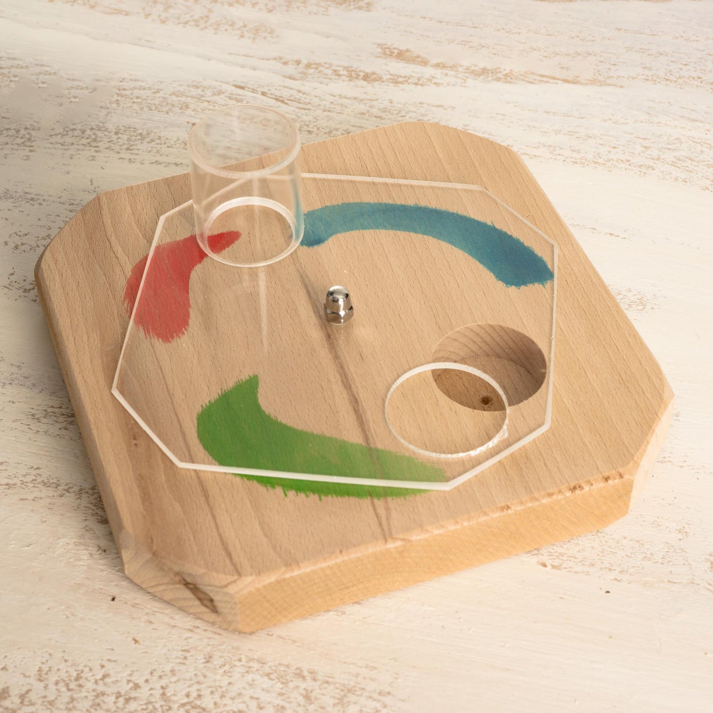 Kreiselspiel mit Acrylglasplatte – Intelligenzspielzeug für Papageien
