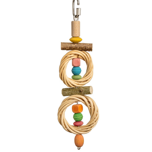 Weidenringe mit bunten Holzperlen – Sittichspielzeug