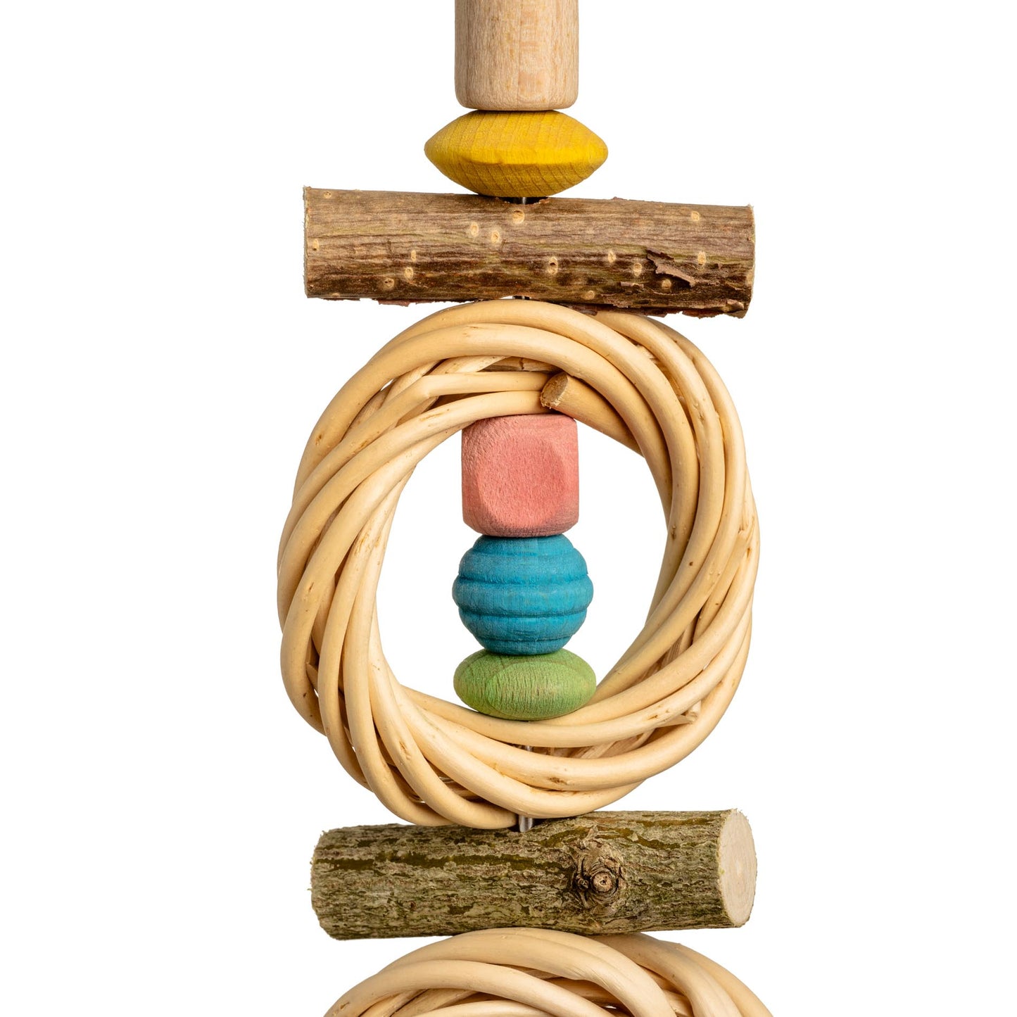 Weidenringe mit bunten Holzperlen – Sittichspielzeug