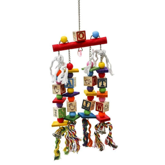 Dschungel Toy groß – Abwechslungsreiches Papageienspielzeug aus Holz, Perlen & Baumwollseilen