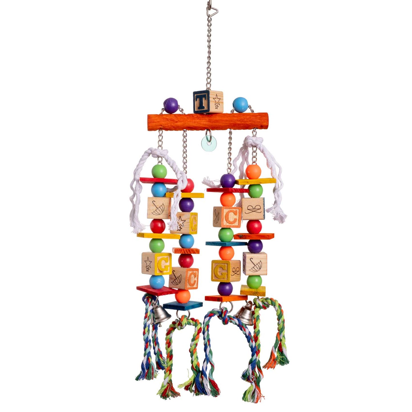 Dschungel Toy groß – Abwechslungsreiches Papageienspielzeug aus Holz, Perlen & Baumwollseilen