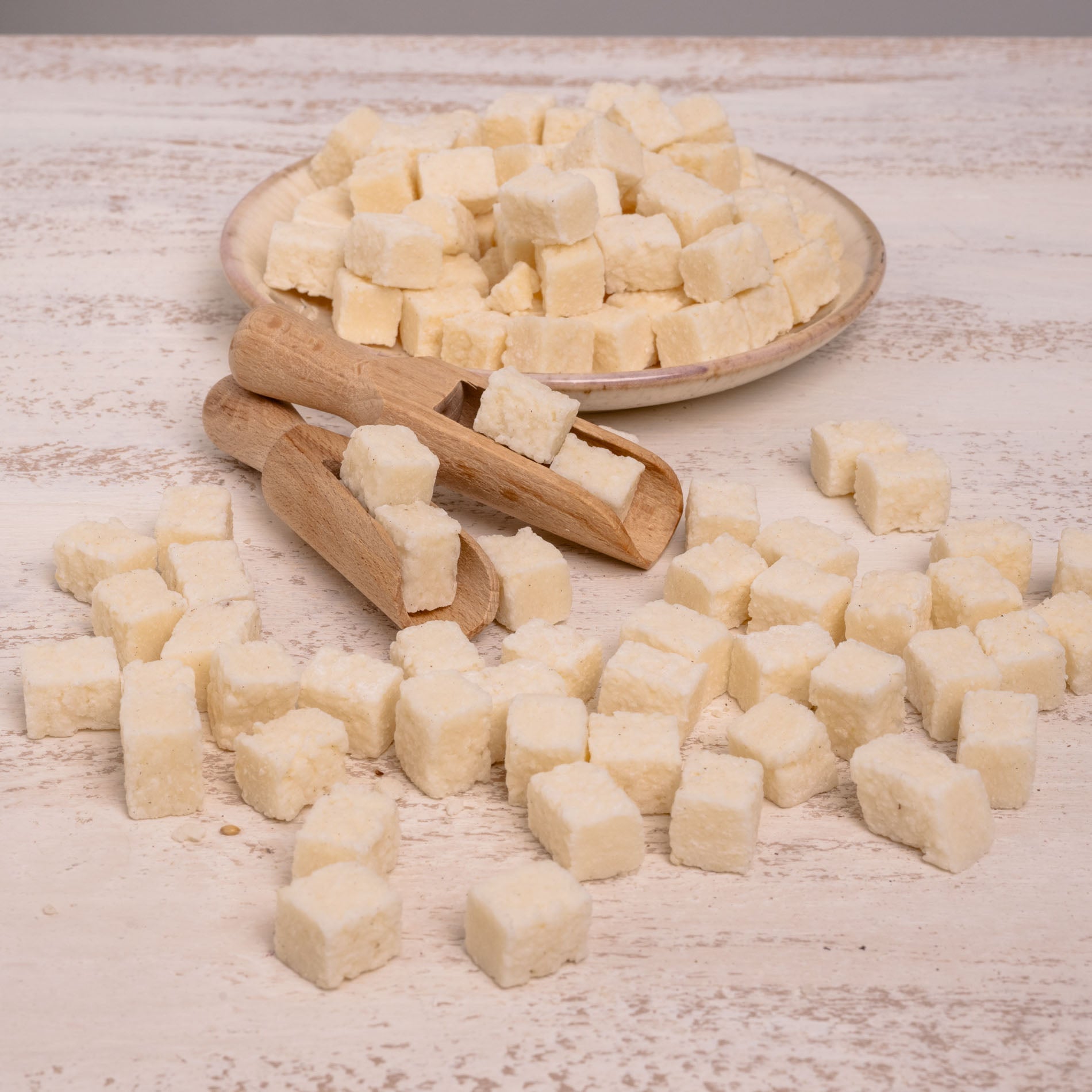 Kokoswürfel – Getrocknetes Ergänzungsfutter für Papageien und Sittiche