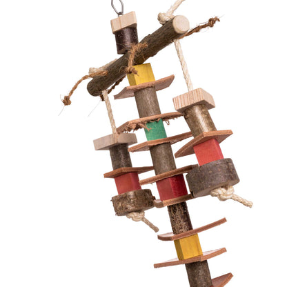 Knabberspiel mit Holz, Leder und Sisal – Papageienspielzeug