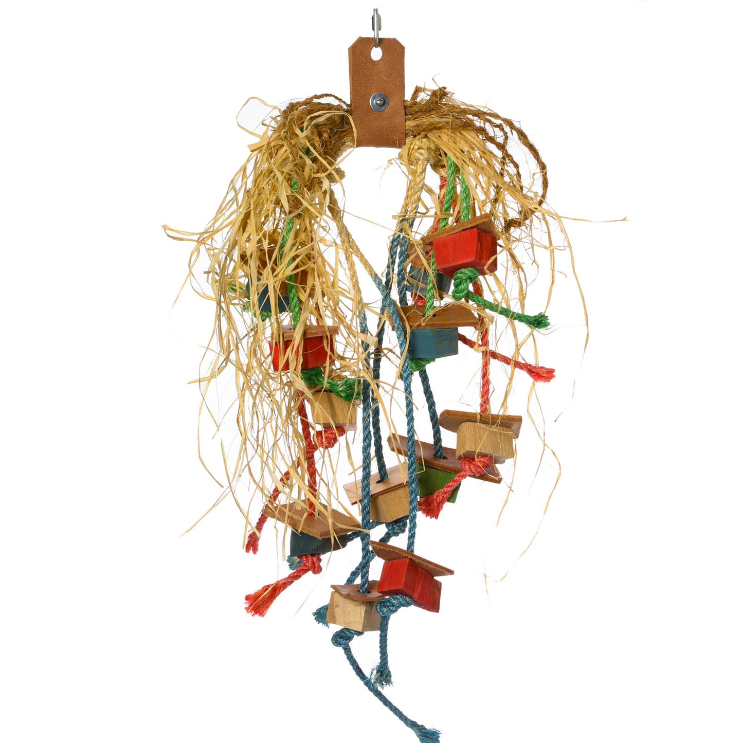 Wirbel mit Sisal, Holz und Leder – Beschäftigung für Papageien – Papageienspielzeug