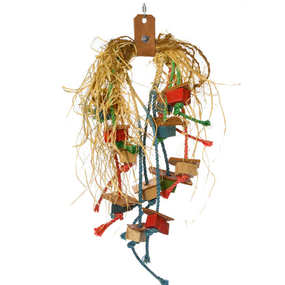 Wirbel mit Sisal, Holz und Leder – Beschäftigung für Papageien – Papageienspielzeug