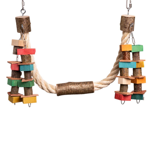 Sisalschaukel mit Natursitzast & Spielketten – Papageienspielzeug