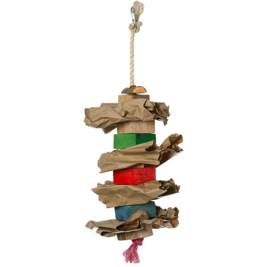 Knabberpapier mit buntem Holz -  Papageienspielzeug