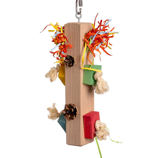 Vierkantholz-Papageienspielzeug mit Kiefernzapfen