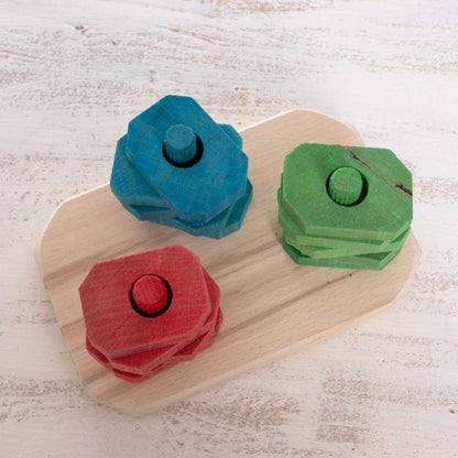 Stapelbrettchen mit 15 Holzklötzchen – Intelligenzspielzeug für Papageien