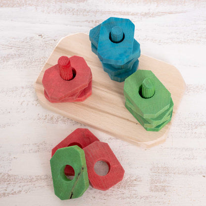 Stapel-Brettchen mit Buchenholzklötzchen – Intelligenzspielzeug für Papageien