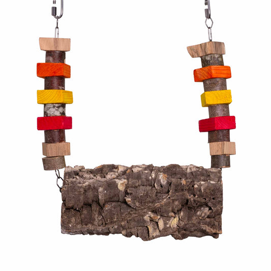 Kork-Schaukel mit Knabberholz – Papageienspielzeug
