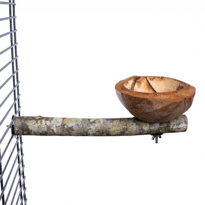 Sitzast mit Kokosnuss Futterschale für Papageien