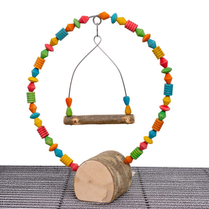 Sittichspielzeug Knabberbogen mit Schaukel und bunten Holzperlen