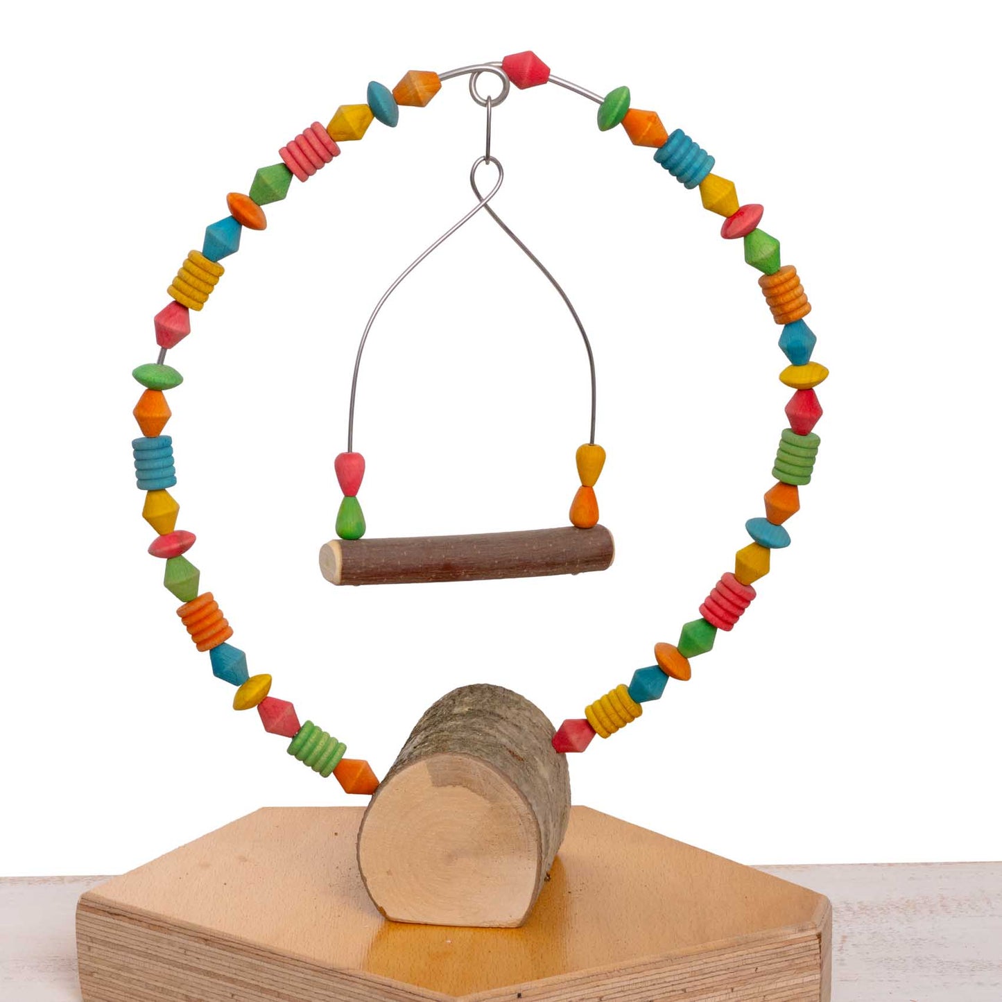 Sittichspielzeug Knabberbogen mit Schaukel und bunten Holzperlen