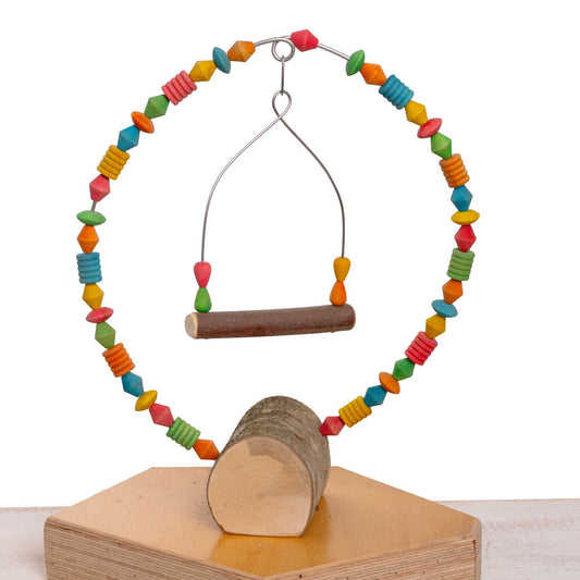 Sittichspielzeug Knabberbogen mit Schaukel und bunten Holzperlen