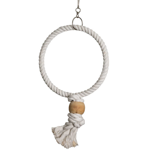 Baumwoll-Ring mit Holzkugel – 2,3 cm dick × Ø 20 cm für Sittiche & kleine Papageien