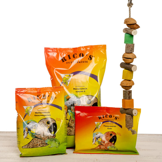 Starter Kit – Futtermischung und Papageienspielzeug - Sittichspielzeug – Wellensittich