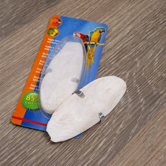 Sepiaschale mit Halter – Mineralversorgung für Ziervögel