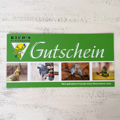 Gutschein von Rico’s Futterkiste über 10, 20 oder 50 Euro für Papageien- und Sittichfreunde