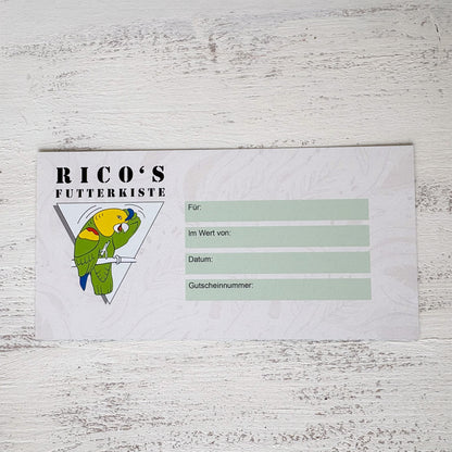 Gutschein von Rico’s Futterkiste über 10, 20 oder 50 Euro für Papageien- und Sittichfreunde