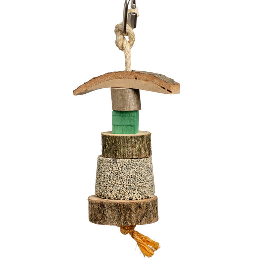 Sittich Mineralstein mit Knabberholz - Papageienspielzeug