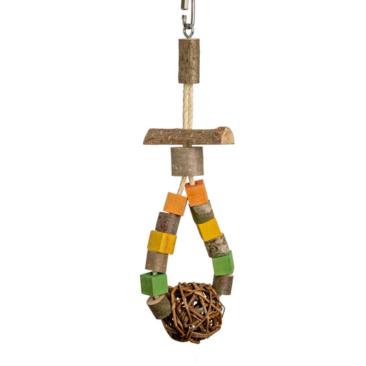Naturholztriangel mit Weidenball - Papageienspielzeug