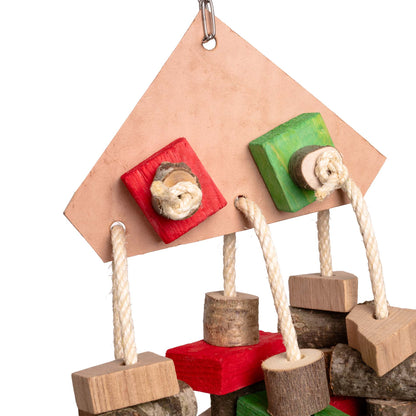 Lederdreieck mit Sisal und Holzteilen – Papageienspielzeug