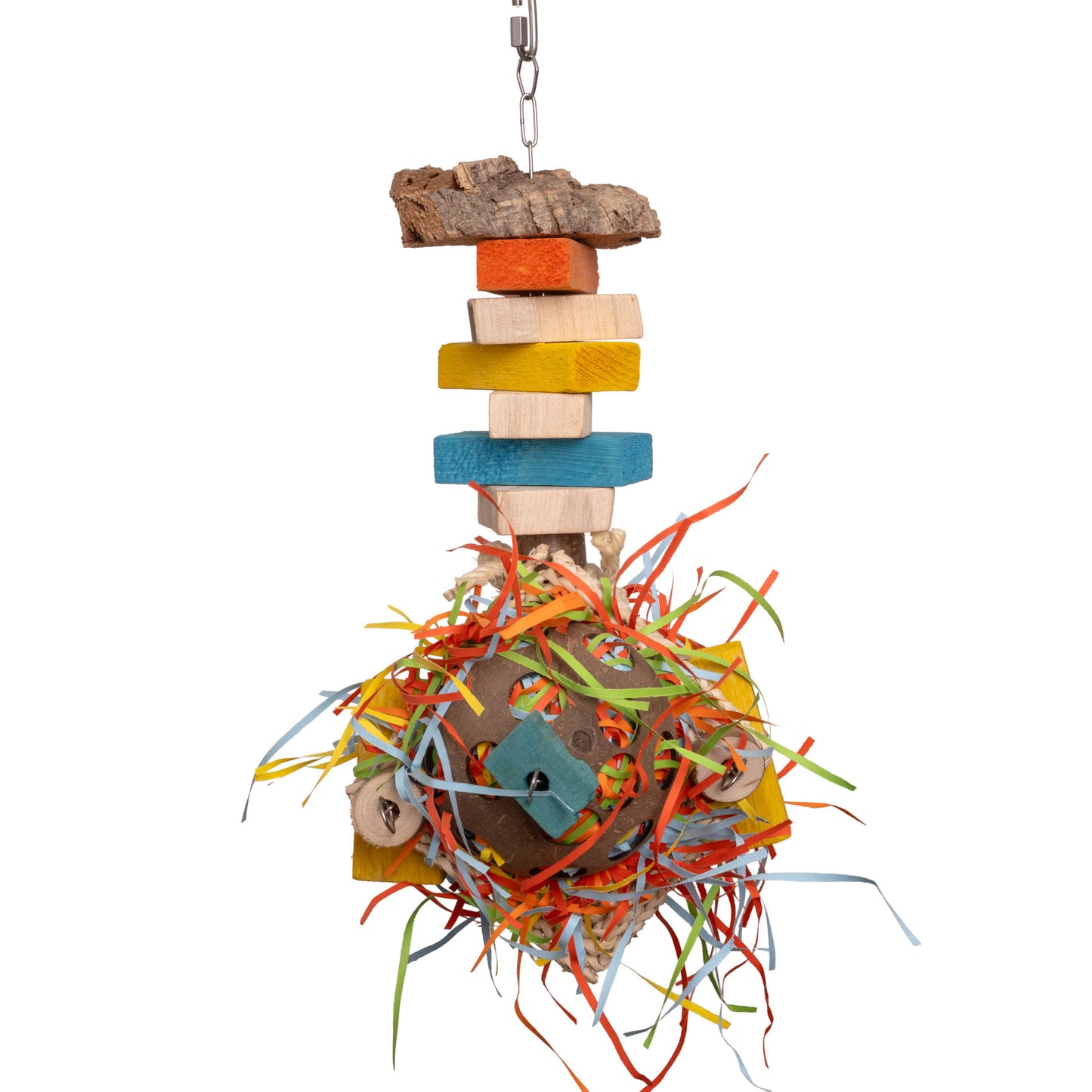 Kokoskugel & Strohteppich – Abwechslungsreiches Papageienspielzeug mit Papierlametta
