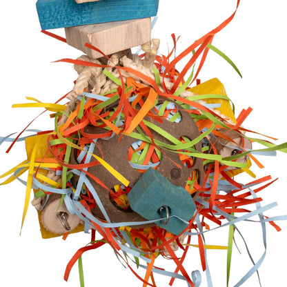 Kokoskugel & Strohteppich – Abwechslungsreiches Papageienspielzeug mit Papierlametta