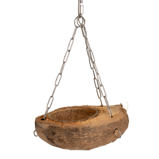 Kokosnussschale zum Aufhängen – Schaukel & Futterstelle für Papageien und Sittiche
