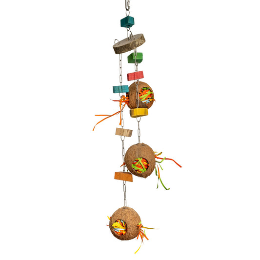 Kokosnuss-Versteck – Knabber- & Futterspaß für Papageien – Papageienspielzeug