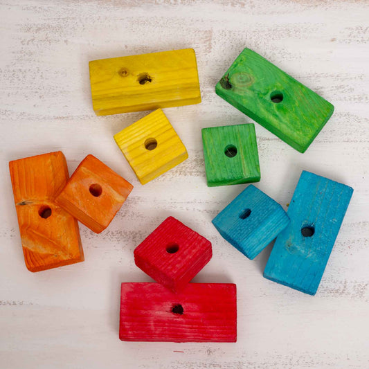 Nachfüllset bunte Holzklötze aus Weichholz für Papageienspielzeug