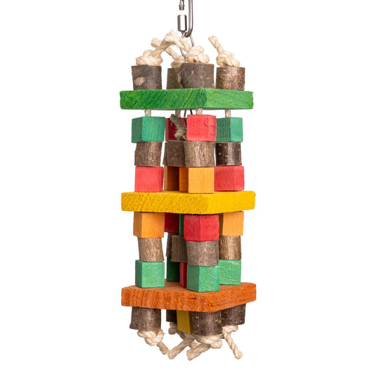 Schredder-Turm – Papageienspielzeug mit Holzklötzen & Weichholzbrettchen